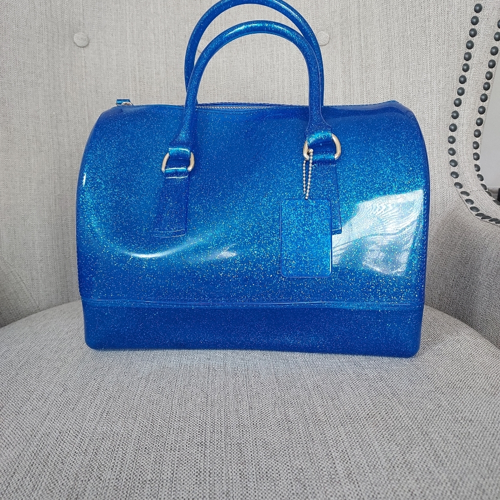 BLUE GLITTER JELLY HANDBAG